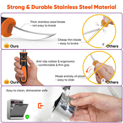NFEVER Pumpkin Carving Kit Tools: 30PCS Pumpkin Carving Tools Set includes 22 Stainless Steel Stencils & Hammer & Spoon & Carve Knife & Candles - 2025 Halloween Gifts for Kids Safe DIY Decorating Kit