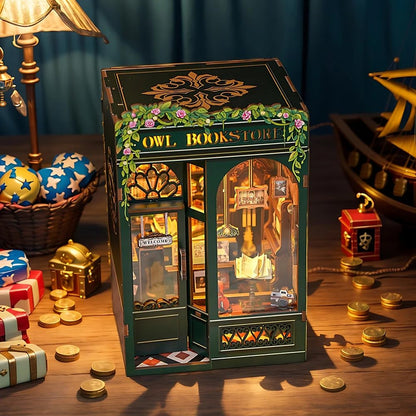 Cutefun Book Nook - 3D Wooden Puzzles for Adults, 139pcs, DIY Miniature House Kit Bookshelf Decor Nook Puzzle Tiny House Gifts for Women Teenagers Book Lovers (OWL Bookstore）