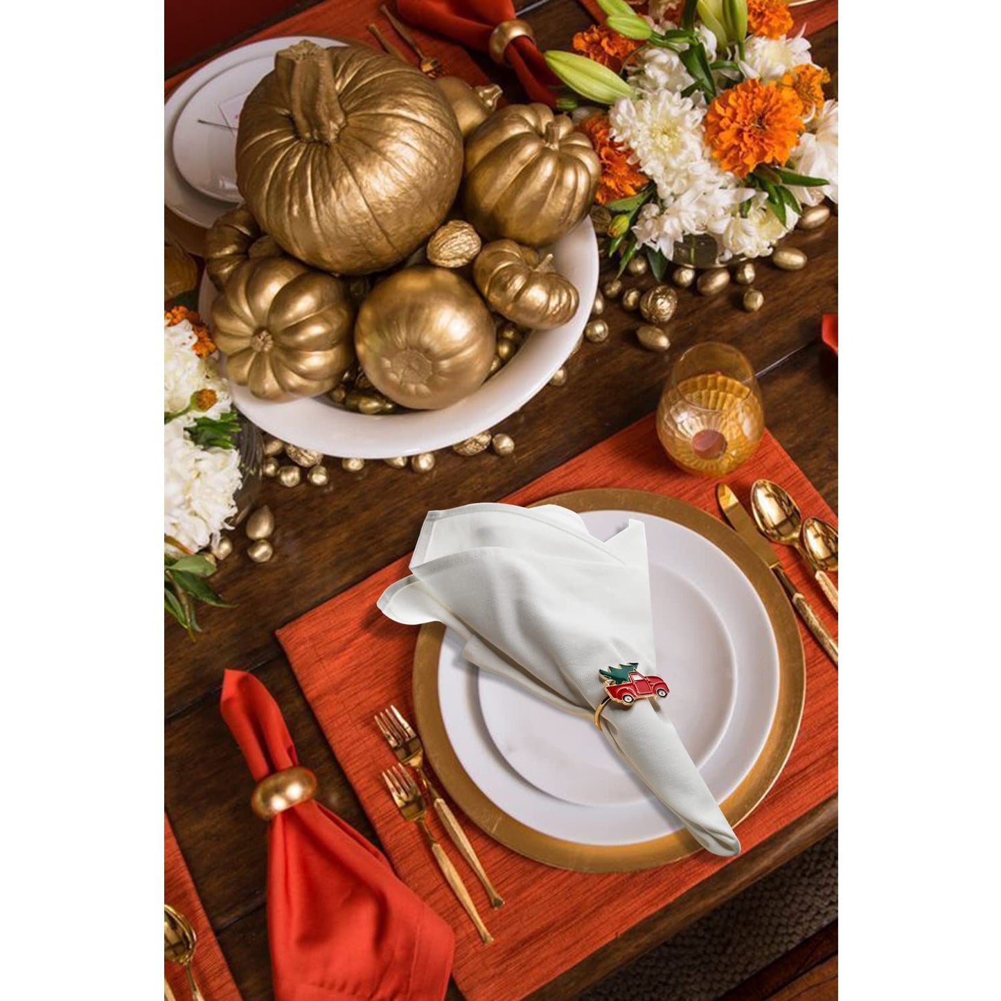 Kalopro Christmas Car and Tree Napkin Rings Set of 6,Xmas,Red and Green Napkin Rings Holder for Christmas,Thanksgiving,Dinner Party Table Decoration