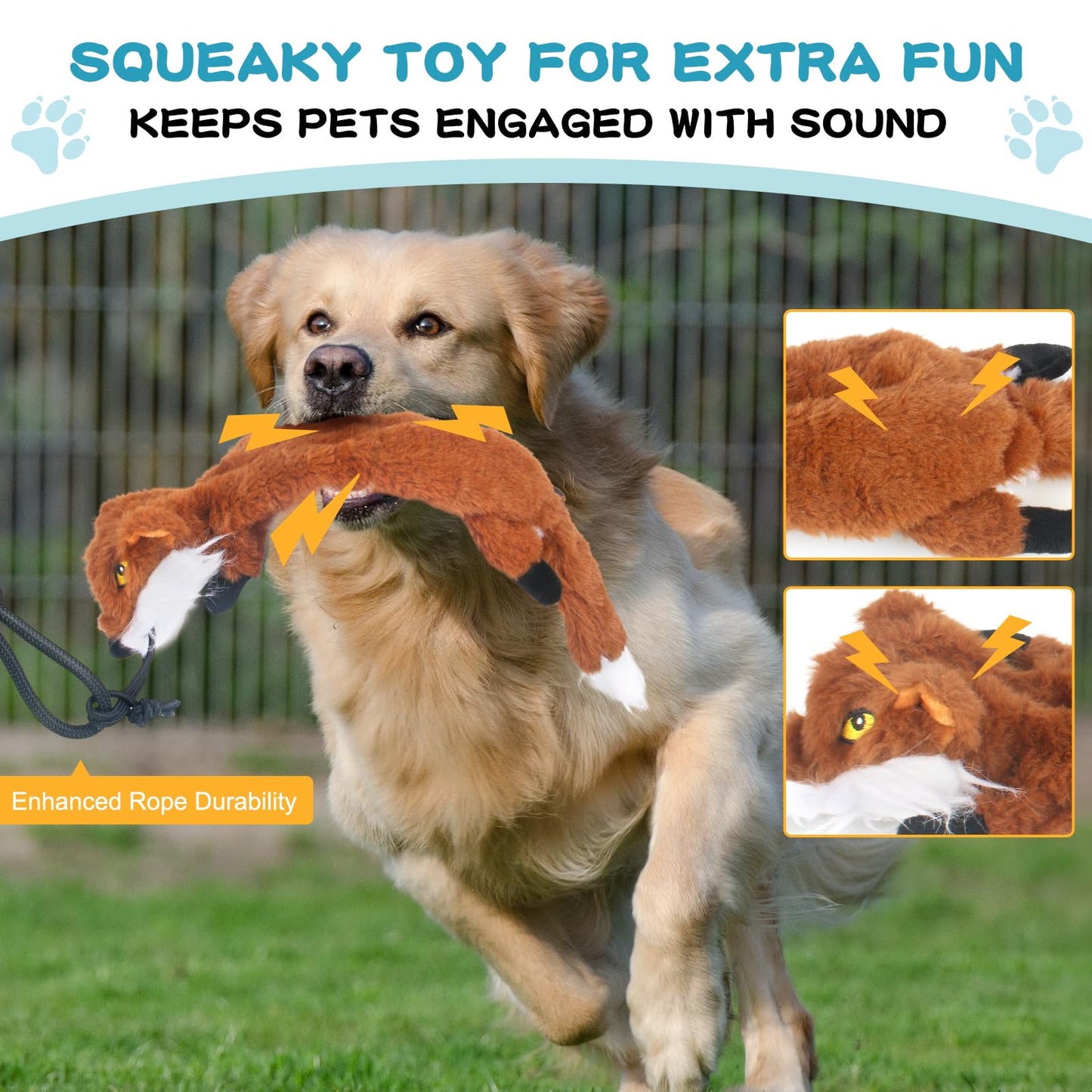 YILAKO Flirt Pole for Dogs - Heavy Duty Interactive Dog Rope Toy, Agility Training Fishing Pole for Large and Small Breeds, Durable Exercise Stick with Replaceable Tails (squeaky toys)