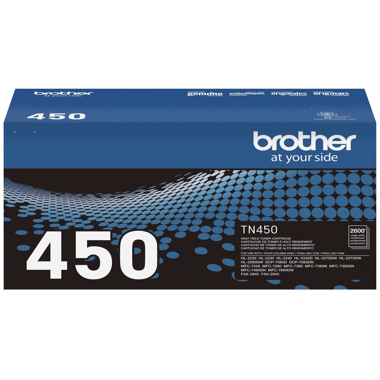 Brother Genuine High Yield Toner Cartridge, TN450, Replacement Black Toner, Page Yield Up To 2,600 Pages