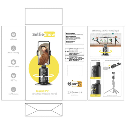 Auto Tracking Phone Holder, Auto Face Tracking Tripod, Portable All-in-one Smart Selfie Stick 360 Rotation Fast Face & Object Tracking Cameraman Robot Mount for Phone Video Vlog Live Streaming(Black)