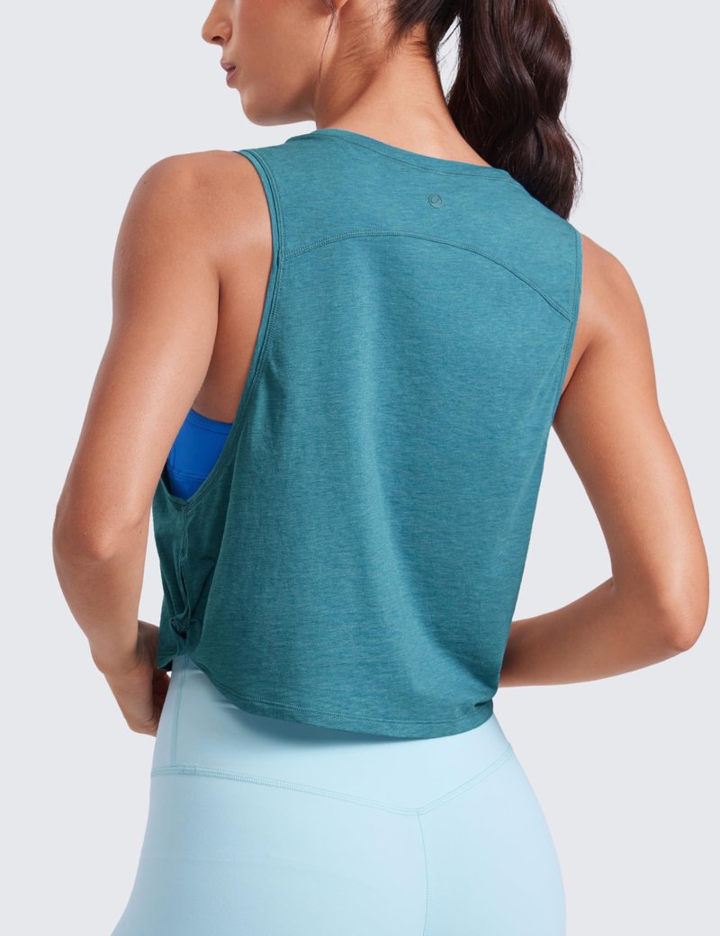 CRZ YOGA Pima Cotton Large Armhole Tank Tops for Women - Workout Sport Athletic Yoga Running Gym Loose Crop Sleeveless Shirts Deep Armhole-Kingfisher Heather Medium