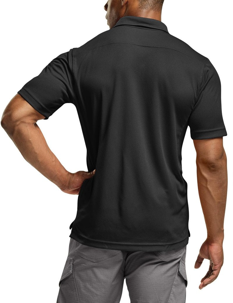 CQR Men's Quick Dry Tactical Polo Shirt, Lightweight Breathable Performance Polo, Short Sleeve UPF 50+ Outdoor Golf Shirt, Frost Essential Black, X-Large