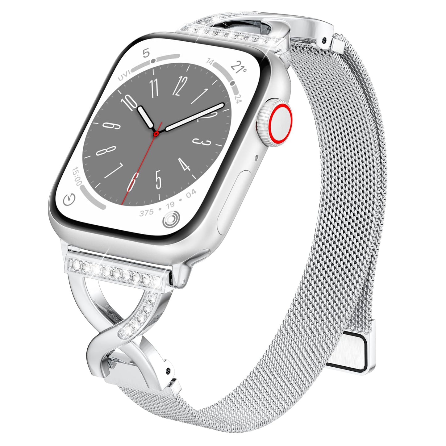 Slim Milanese Loop Compatible with Apple Watch Straps 38mm 40mm 41mm 42mm 44mm 45mm 46mm Series 11 10 9 8 7 6 5 4 SE 3 2 1 Womens,Thin Magnetic Metal band with X-Shape Diamond Clasp for iWatch Straps