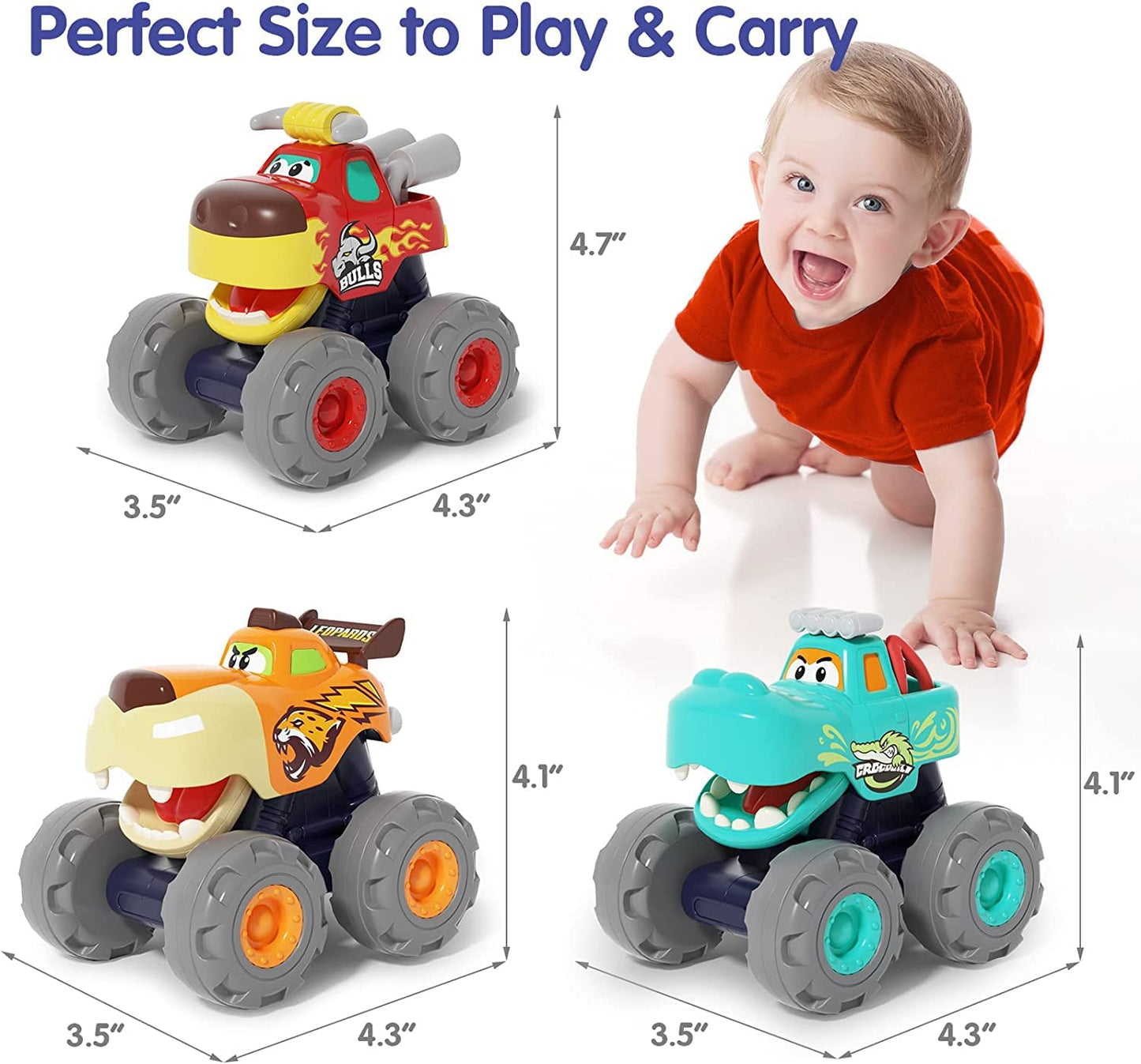 SunnyPal Toys for 1 Year Old Boys - 3 Pack Car Toys for 2 Year Old Boy, Monster Truck Toddler 1st Birthday Gifts for Boy