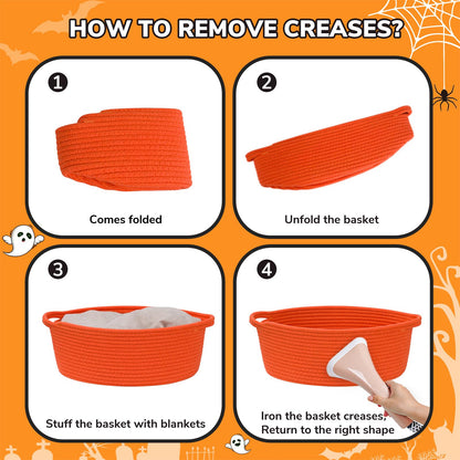 CHICVITA Halloween Basket for Gifts, Boo Basket for Gift Empty, Rope Decorative Baskets with Gift Bags & Ribbon for Baby Girl, 12"x 8"x 5"