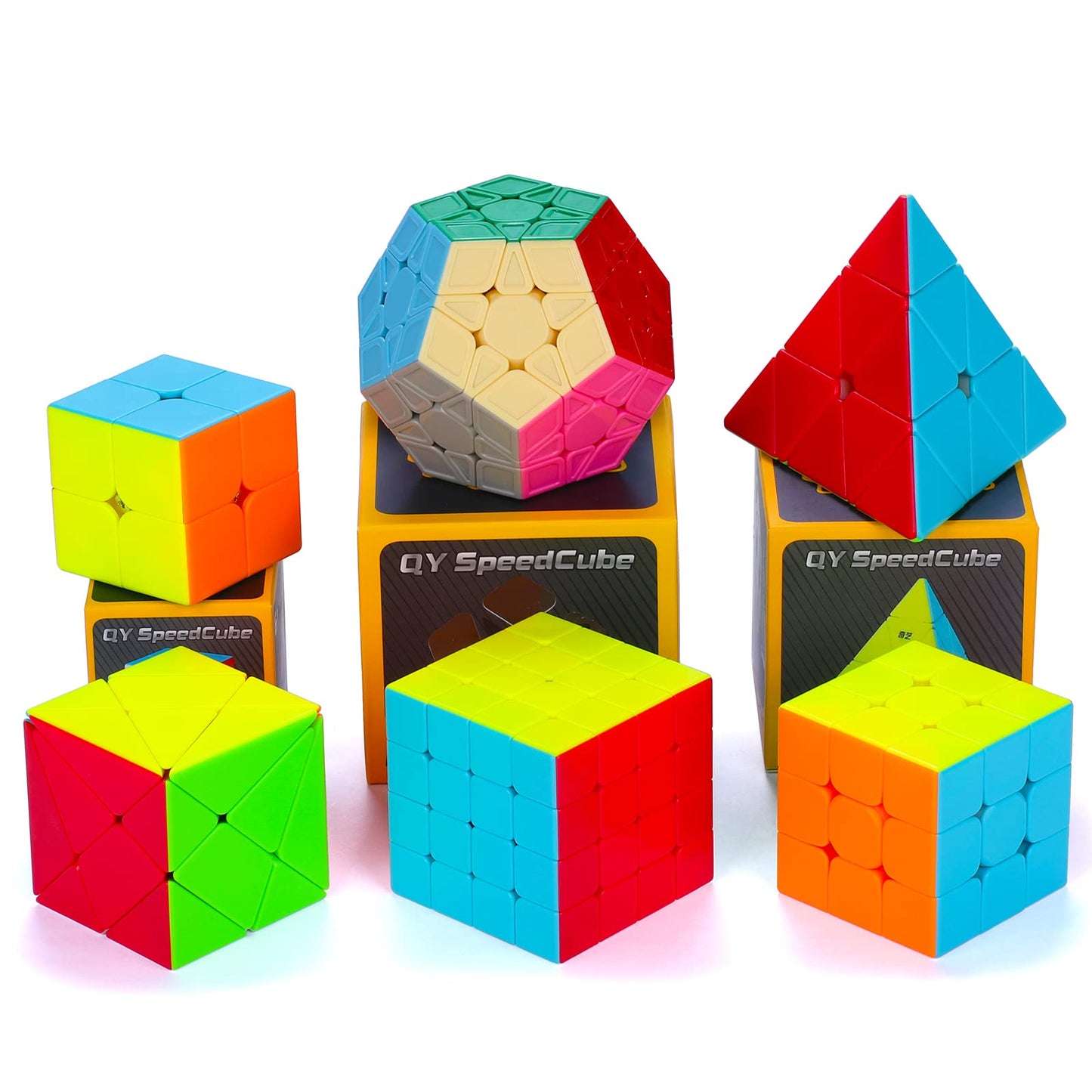 Coolzon Magic Cube Set, 6 Pack Speed Puzzles 2x2x2, 3x3x3, 4x4x4, Pyraminx, Megaminx, Skewb - Smooth, Stickerless Cubes for Kids & Adults
