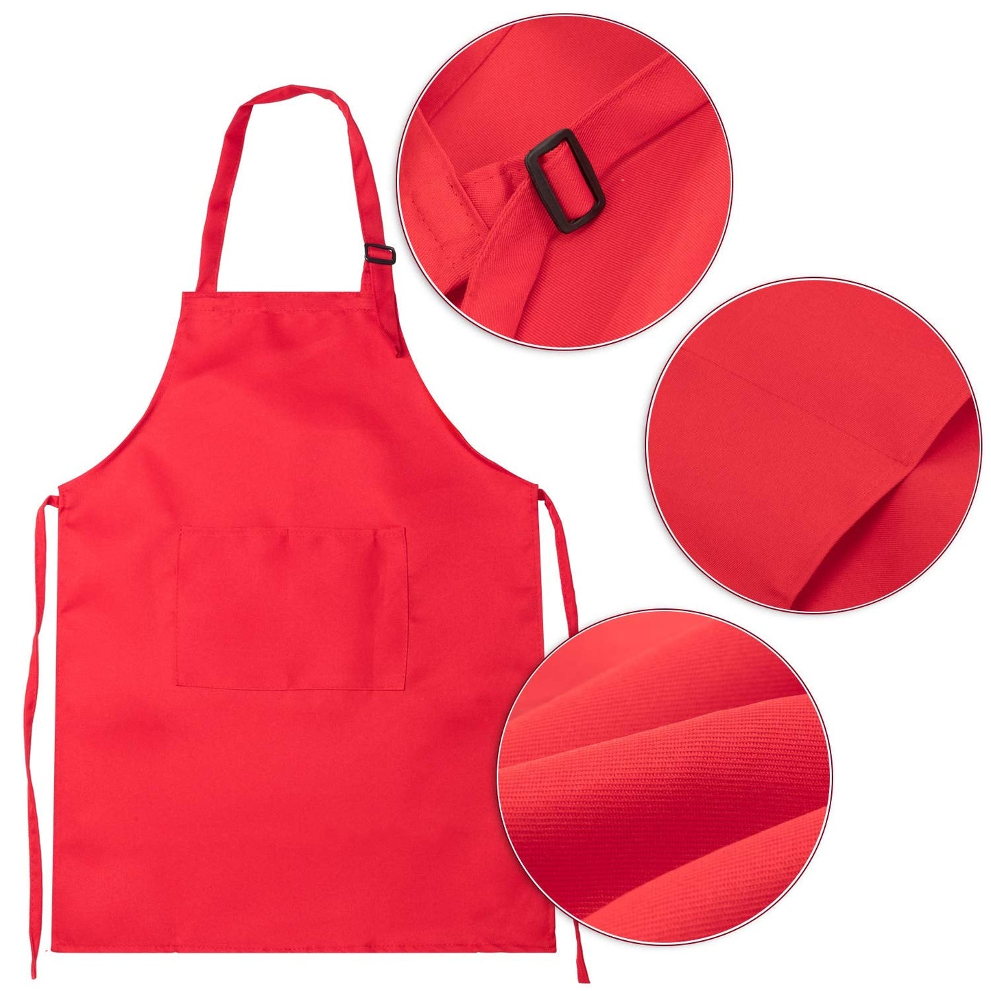 CHENGU 6 Pcs Kids Apron and Chef Hat Set Adjustable Child Apron with 2 Pockets for Boys Girls Toddler Cooking Baking Painting Kitchen, Red, Black, White(Large,Color 1)