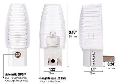 Emotionlite Plug in Night Light, Warm White LED Nightlight, Dusk to Dawn Sensor, Kids, Nursery, Bedroom, Bathroom,Hallway, Stairs, Kitchen, 4 Pack