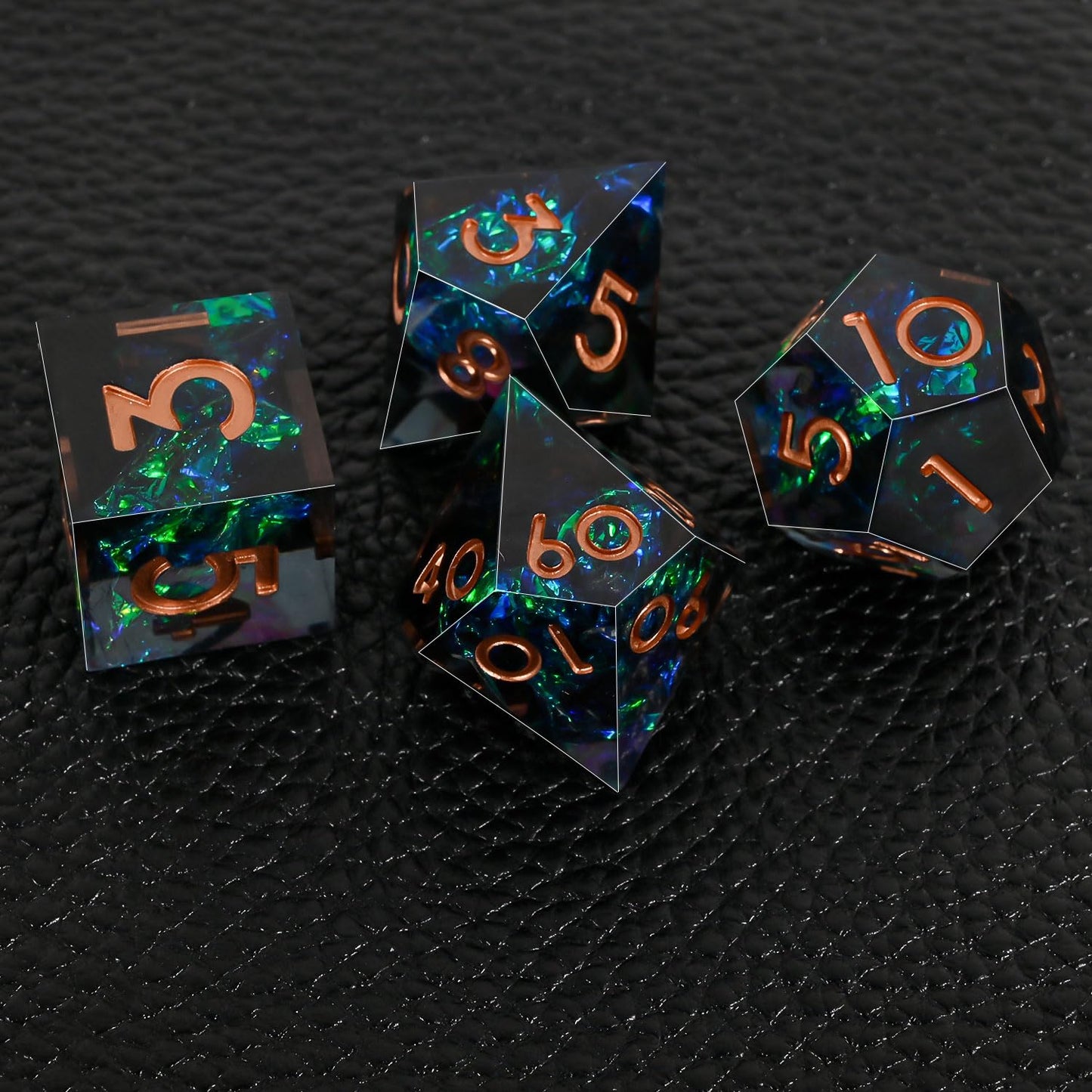 DND Dice Set Sharp Edge Dice Set 7 Piece DND polyhedral Dice Numbers with Gold Leaf Exquisite Tin Box Packaging,Ideal for Dungeons & Dragons RPG and Board Games (Black Copper Lettering)