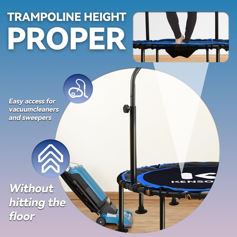 K KENSONE 48" Foldable Rebounder Trampoline for Adults with Bungee, 550 LBS Quiet Indoor Mini Trampoline for Adults Fitness with Adjustable U-Shaped Handle Bar for Gym Workout, Home Exercise, Blue