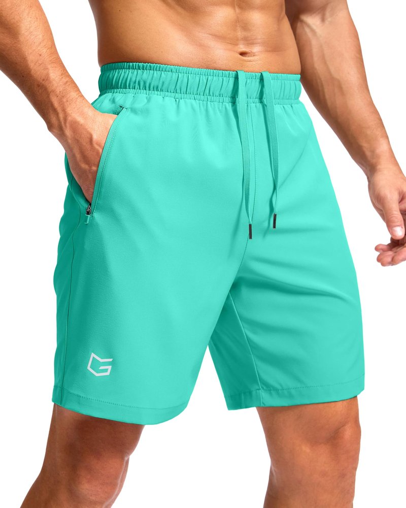 Men's Athletic Running Shorts with Zipper Pockets Quick Dry 7"/ 5"/ 9" Workout Gym Shorts for Basketball Hiking(Light Green,7XS)