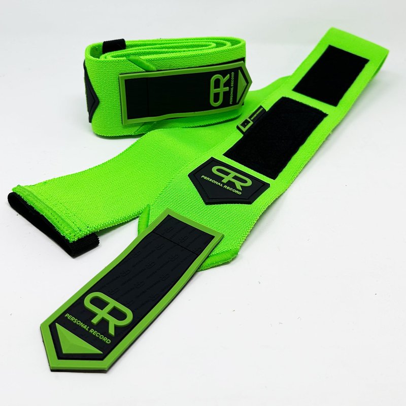 PR Personal Record Elbow Wraps for Weightlifting - Heavy Duty Construction, 25% More Elasticity, Reinforced Stitching, Extra Wide Fastener, Easy to Adjust, (Neon)