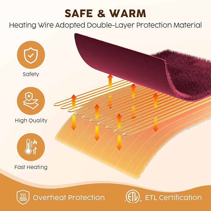 HYLEORY Heated Electric Blanket Throw 50"x60" Soft Fleece & Flannel with 5 Heating Levels & 3 Hours Timer Auto Shutt Off, ETL Certified, Washable，Heated Blanket for Body-Red