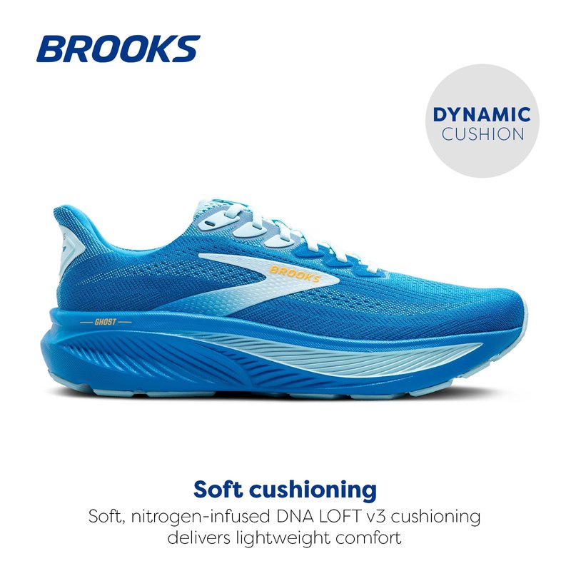 Brooks Men’s Ghost 17 Neutral Running Shoe - Cloissone/Blue/Orange - 9.5 Medium