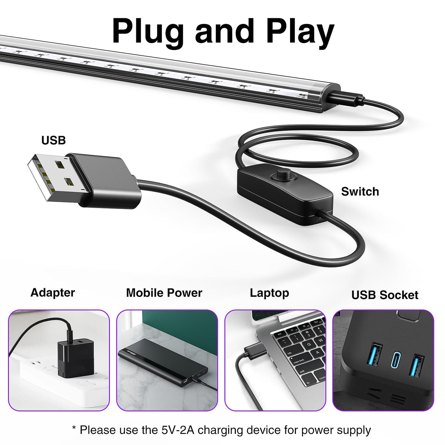 Onforu 2 Pack 10W LED Black Light Bar, 1ft, USB Blacklight Tube, Blacklight Bars with Switch, Black Light for Fluorescent Tapestry Poster, Cabinet, Glow Party, Halloween, Classroom, Body Paint