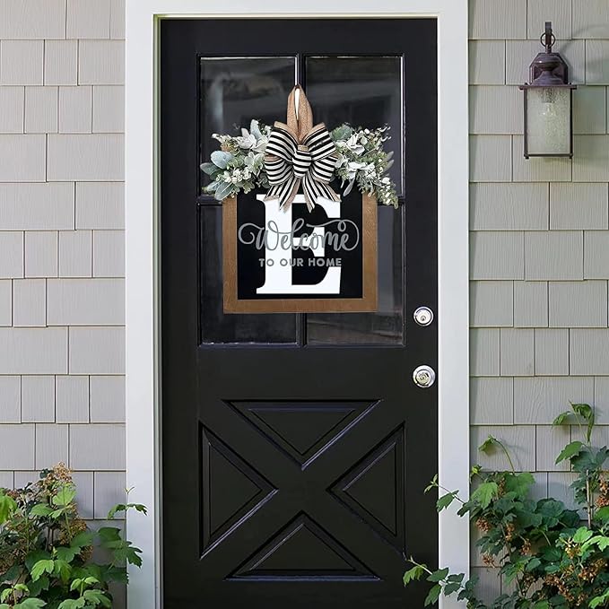 16'' Personalized Last Name Welcome Sign, Door Wreaths for Front Door Outside, Spring Wreath for Front Door Decor, Farmhouse New Home Gifts for Home (E)