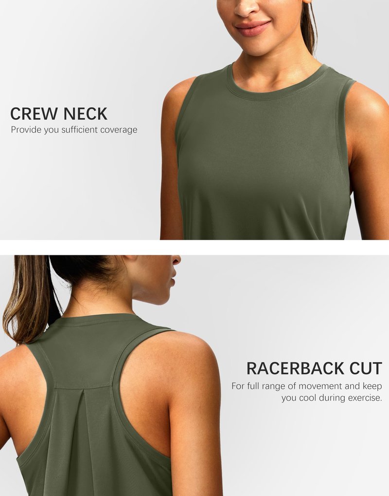 Women's Workout Tops Racerback Athletic Tank Tops Sleeveless Loose Fit Yoga Running Gym Shirts for Women(Olive,XL)