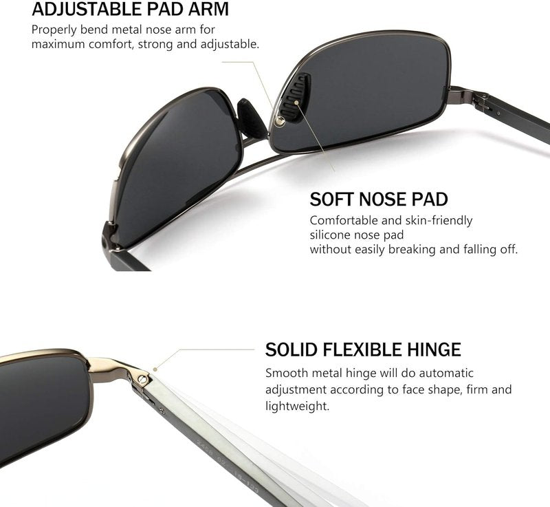SUNGAIT Ultra Lightweight Polarized Sunglasses for Men - UV400 Protection, Stylish Rectangular Design