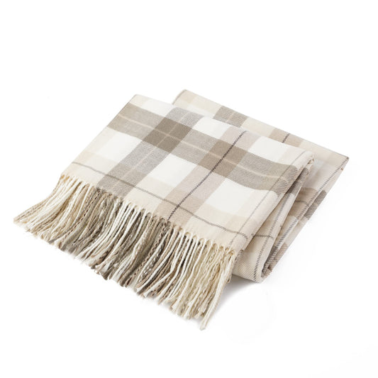 BATTILO HOME Fall Plaid Throw Blanket for Couch, Farmhouse Checkered Decor Throw, Lightweight Beige Throw Blankets for Bed Sofa Neutral Fall Decor, 50"x60"