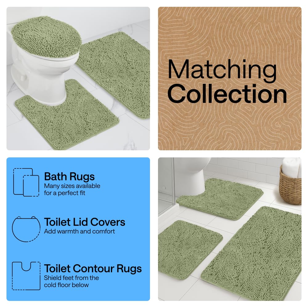GORILLA GRIP Bath Rug Mat, Thick Soft Absorbent Chenille, Quick Dry Microfiber Mats, Rubber Backing Washable Shower Floor Rugs, US Designed Bathroom Bathmat Home Decor Accessories, 24x17 Sage Green