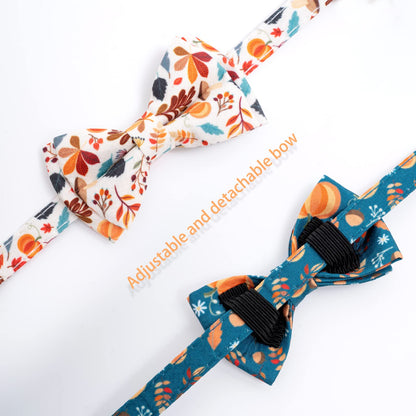 2 Pack Cotton Fall Cats Collar with Bow Tie Orange Green Cat Collars for Girl Female Boy Male Cat Collar with Bell Halloween Collars for Cats