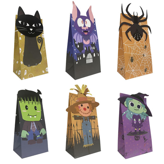 Halloween Treat Bags - 24pcs Trick or Treat Goody Bags with 24pcs Stickers, Gift Bag for Halloween Kids Party Supplies