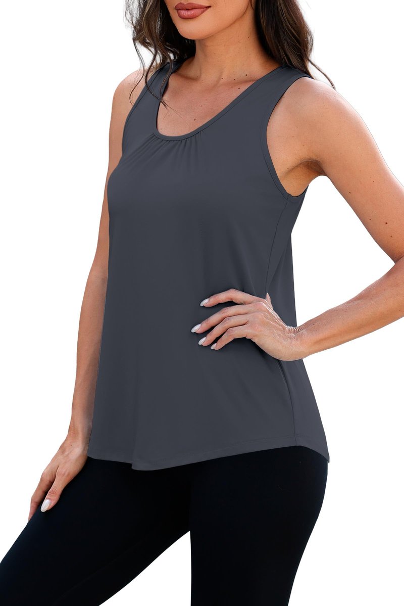 NIASHOT Workout Tank Tops for Women Sleeveless Gym Shirts Black Yoga Top Loose Fit Running Shirt Athletic Tanks Dark Grey XL