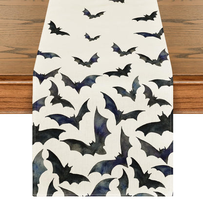 Artoid Mode Silhouette Black Bats Halloween Table Runner, Fall Kitchen Dining Table Decoration for Home Party Decor 13x72 Inch