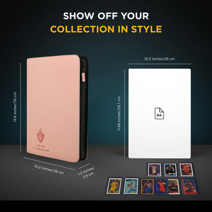 Card Guardian - 9 Pocket Premium Binder with Zipper for 360 cards - side loading pockets for Trading Card Games TCG (Pink)