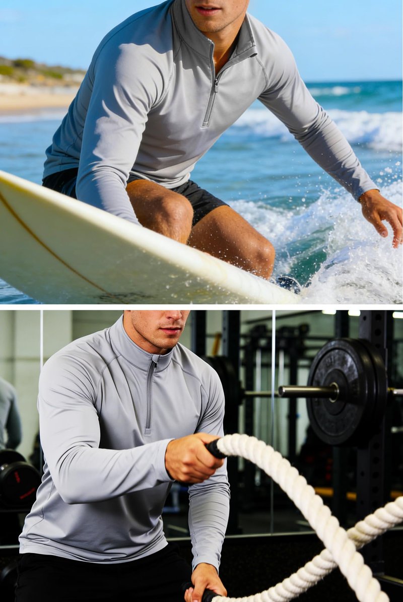 Fishing Shirts for Men Long Sleeve Men's Sun Protective Quarter Zip Shirt Rash Guard Shirts Running Shirts for Men Summer Shirts for Men Black