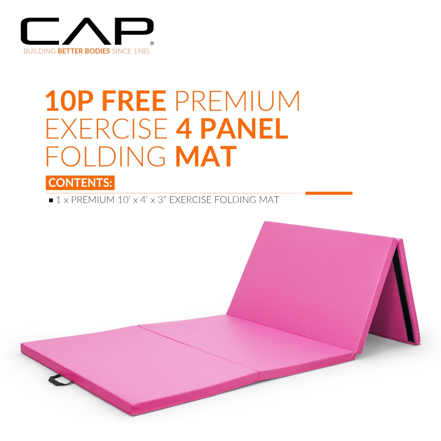 CAP Barbell Folding Exercise Mat – Durable, Anti-Tear, Thick Padding for Fitness, Aerobics, Gymnastics & Home Workouts. 10' x 4' x 3" thick PINK
