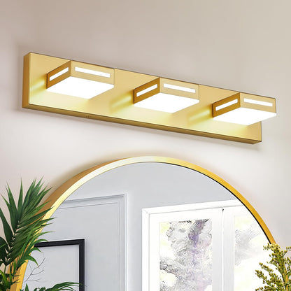 Donrao 24-Inch 3-Light LED Modern Gold Bathroom Vanity Light Fixtures Over Mirror, Bathroom Lighting Fixtures with Cool White 6000K, Vanity Wall Lights for Bath Restroom Powder Room