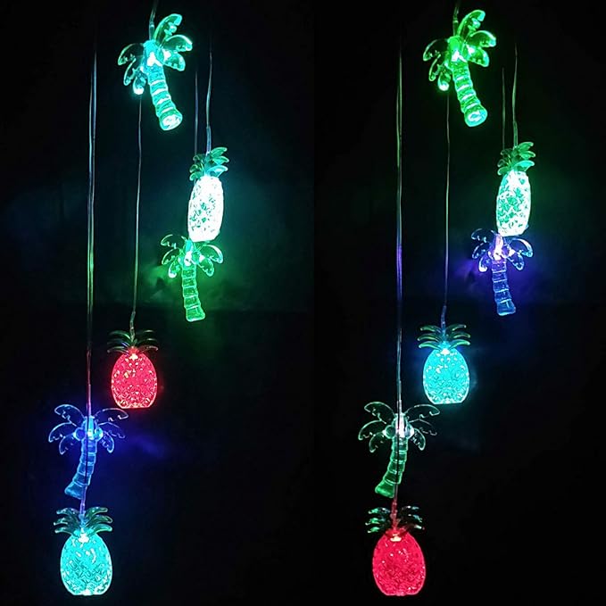 LED Solar Coconut Tree Pineapple Wind Chimes Outdoor - Waterproof Solar Powered Changing Color Palm Tree Pineapple Wind Chime Light for Home, Party, Festival Decor, Night Garden Decoration