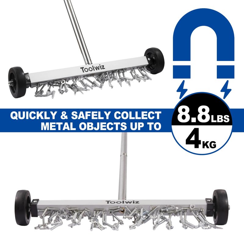 Toolwiz Magnetic Pick Up Sweeper 17-inch Heavy Duty Magnet Pickup Lawn Sweeper Roofing Tools, 8.8 Lbs Yard Tools with Smooth Wheels to Clean Nails for Construction