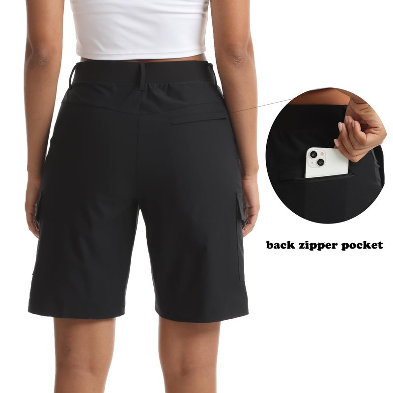 Yoglegins Women's Lightweight Hiking Cargo Shorts for Running Athletic Camping Travel Golf - Water Resistant with 5 Pockets (Black, X-Large)