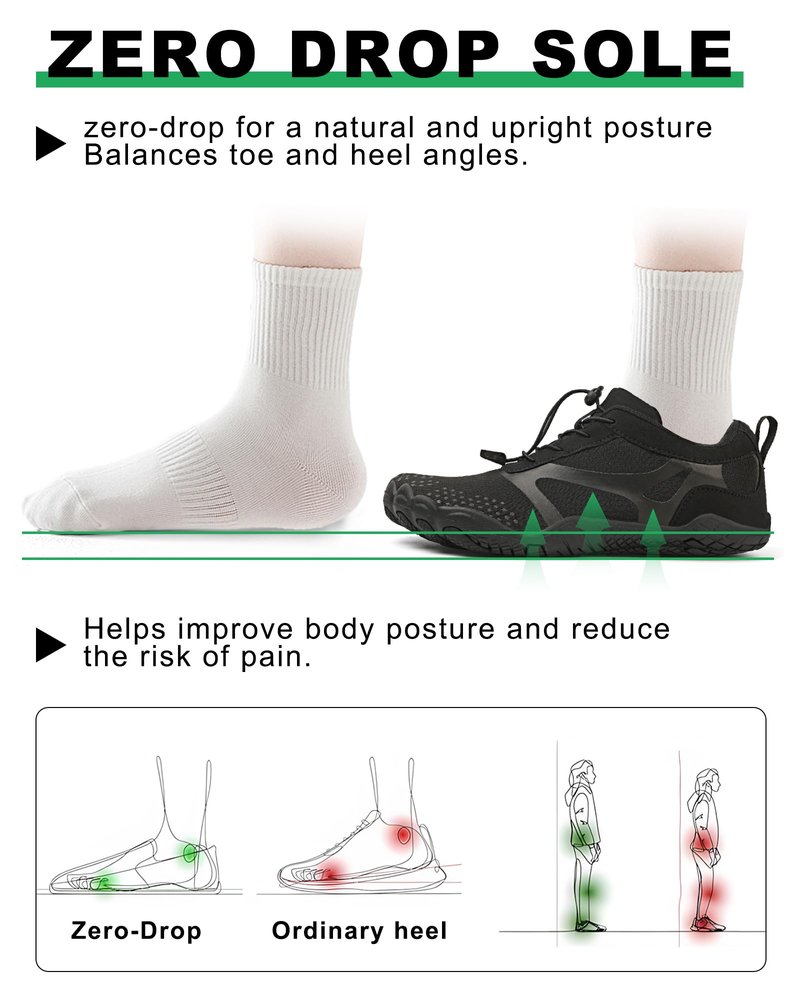 todaysunny Barefoot Shoes Mens Womens Minimalist Cross Training Shoes with Wide Toe Box Athletic Zero Drop Trail Walking Hiking Running Sneakers Black