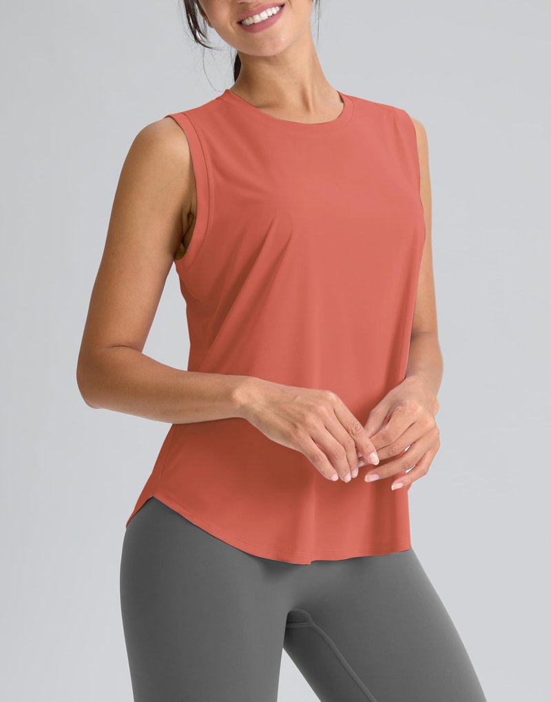 SANTINY Women's Sleeveless Workout Tops Breathable Lightweight Active Tennis Yoga Shirts Athletic Running Tank Tops for Women (Coral_XL)