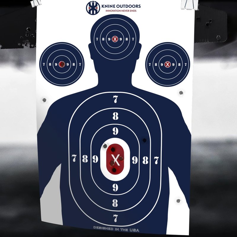 KNINE OUTDOORS Shooting Targets Paper, 12 x18 inch, Bulk for Hunting, Handguns, Pistols, Rifles, Silhouette with Red Bullseye, Blue Design (50 Pack)