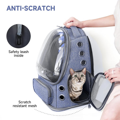 Cawypety Cat Backpack Carrier, Breathable Cat Carrier Large Space Bubble Pet Backpack for Kitty Small Dog up to 12lbs, Transparent & Foldable Pet Carrier for Travel Hiking (Blue