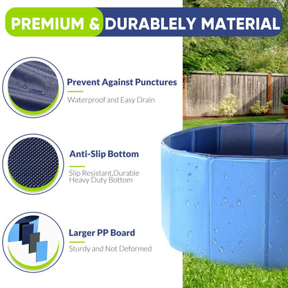 Dog Pool, Foldable Pet Swimming Pool with 6mm High-Strength PP Board, Hard Plastic Collapsible Doggy Pools for Small Dogs Kitty Duck,Non-Slip Doggie Bathtub Quick to Set Up and Drainage Hole(32x8in)