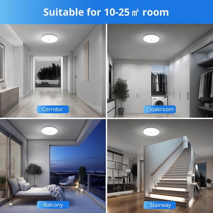 Combuh 18W PIR Twilight Motion Sensor Ceiling Light Fitting Indoor, 29.5CM Flush Modern LED Porch Lamp 240V, Round IP56 Waterproof, Hallway Stairway Garage, Cool White 6500K