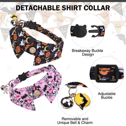 DILLYBUD Halloween Cat Collar with Bells & Cute Pendant - Breakaway, Adjustable, 2-Pack Kitten Collar Safety for Female & Male Pets