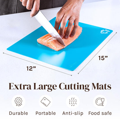 Extra Thick Flexible Plastic Cutting Board Mats with Food Icons & EZ-Grip Waffle Back, (Set of 6) Dishwasher Safe Vibrant