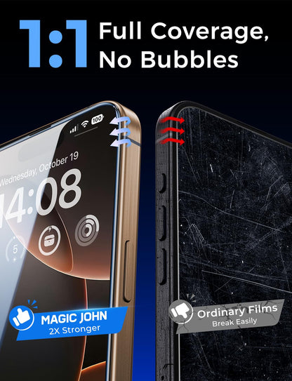 MAGIC JOHN 2 Pack for iPhone 16 6.1 inch Tempered Glass Screen Protector (Not Pro), Auto Dust-Elimination, Bubble Free, Easy Installation, HD Clear