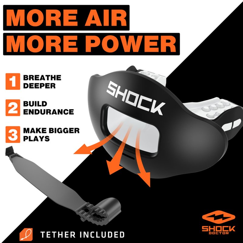 Shock Doctor Lip Guard, Adult and Youth Mouth Guard Football with Strap, Breathable Wide Opening Football Mouthpiece for Youth and Adults OSFA, Shock Doctor Mouth Guards, Max Airflow