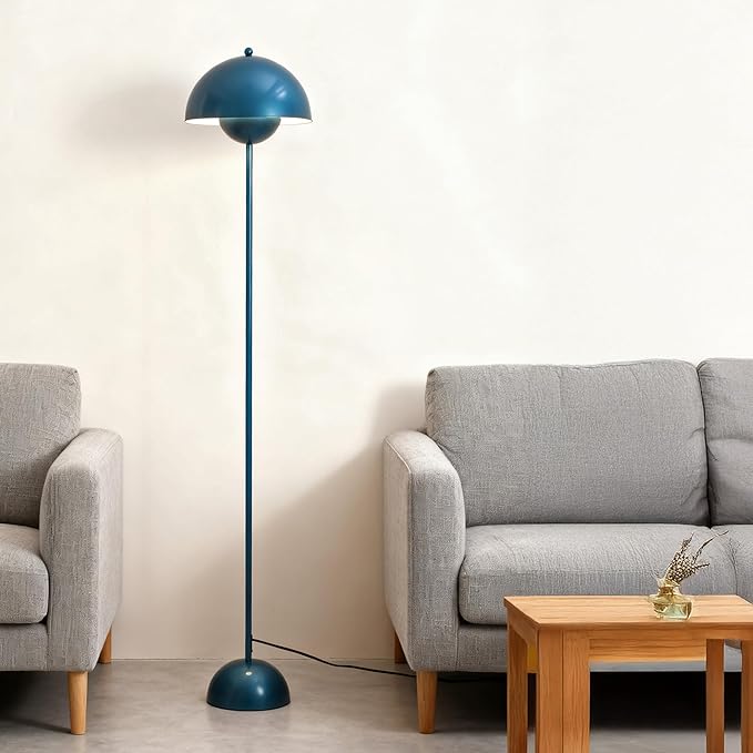 Modern Flowerpot LED Floor Lamp for Living Room, Vintage Metal Lampshade Spotlight Standing Lamp with Foot Switch, Retro E26 Base Round Floor Light Fixture for Bedroom, Office (Pearl Blue)