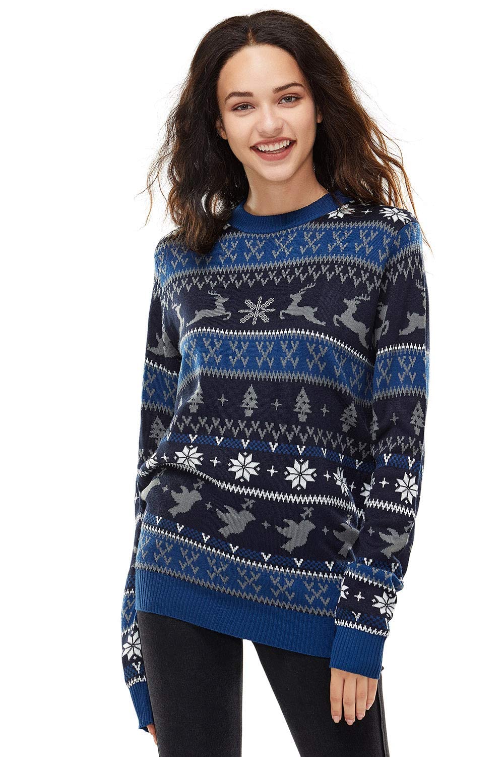 Women`s Ugly Christmas Sweater Unisex Men憇 Funny Novelty Fairisle Pullover for Party Feeling The Fair Isle Blue X-Large