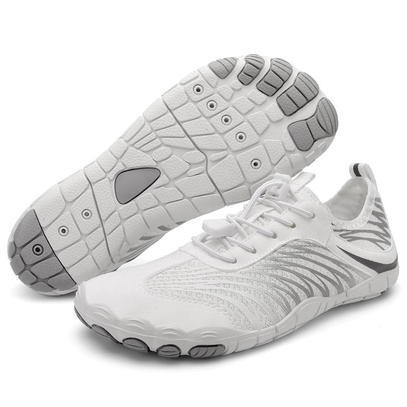 UBFEN Water Shoes Aqua Swim Shoes Mens Womens Beach Sports Quick Dry Barefoot for Boating Fishing Diving Surfing H White/Grey 10 Women/8.5 Men